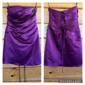 Fabulous Bill Levkoff Embroidores Dress Women 8 Plum Satin Strapless Formal